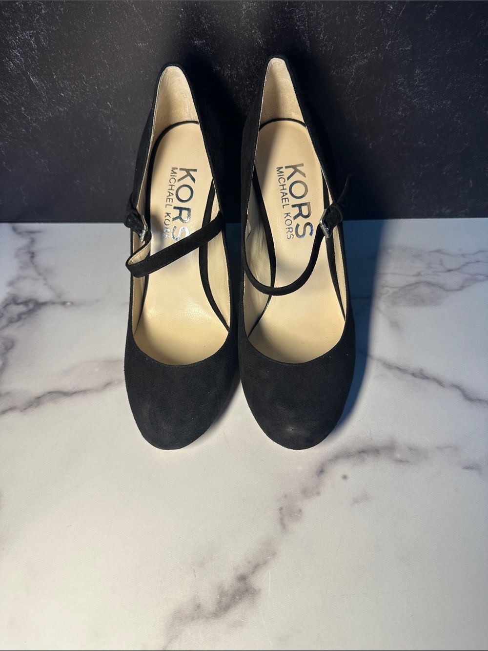 Michael Kors Black Suede Mary Jane Pump with Strap